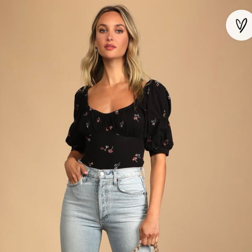 Free People Movement Play Date Black Floral Bodysuit
